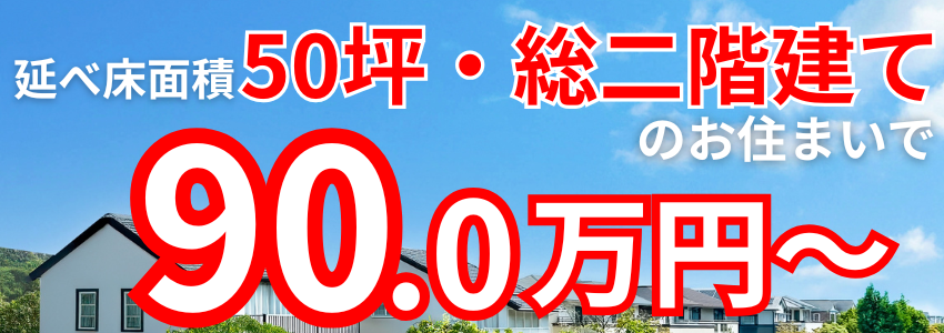 延べ床面積50坪、総二階建て90万円~