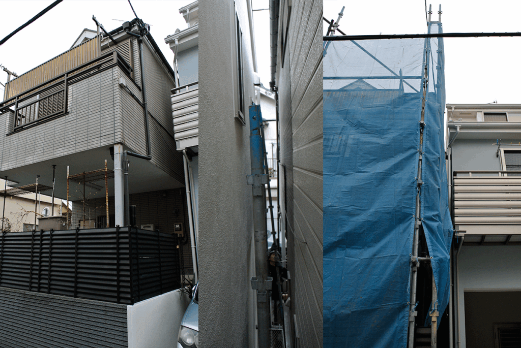 狭小地での足場仮設