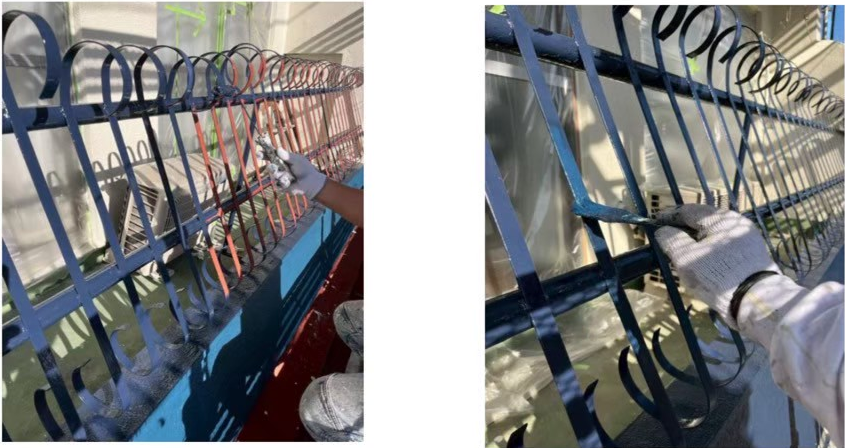 ベランダ手すりの鉄部上塗り