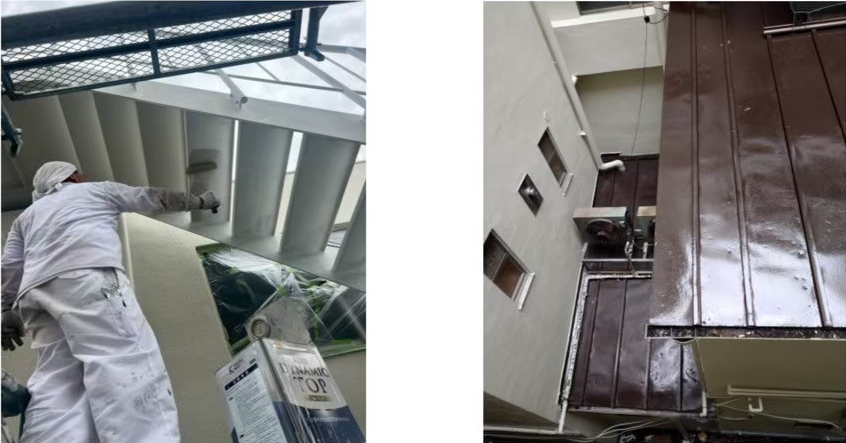 階段とトタン屋根の仕上げ塗