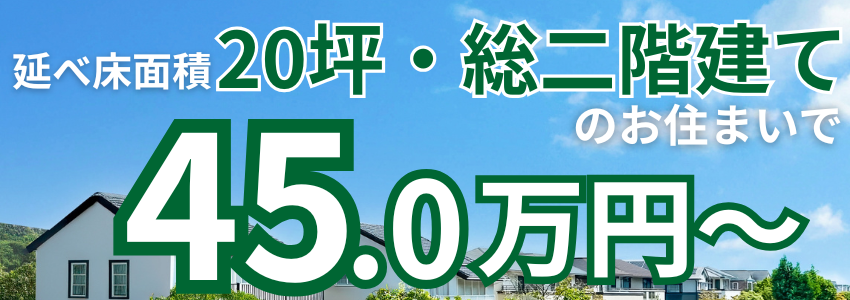延べ床面積20坪、総二階建て45万円～
