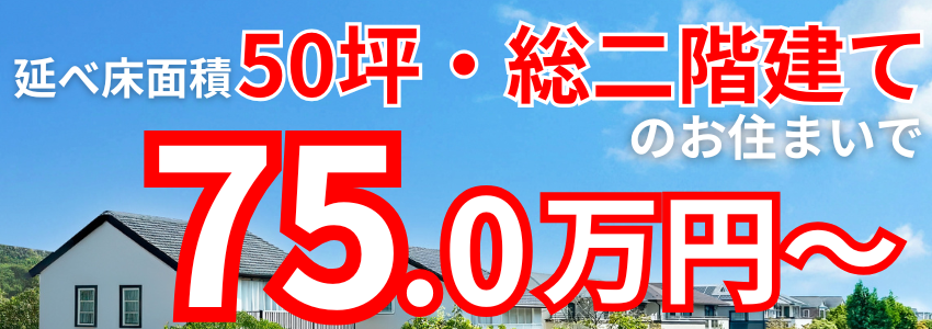 延べ床面積50坪、総二階建て75万円～